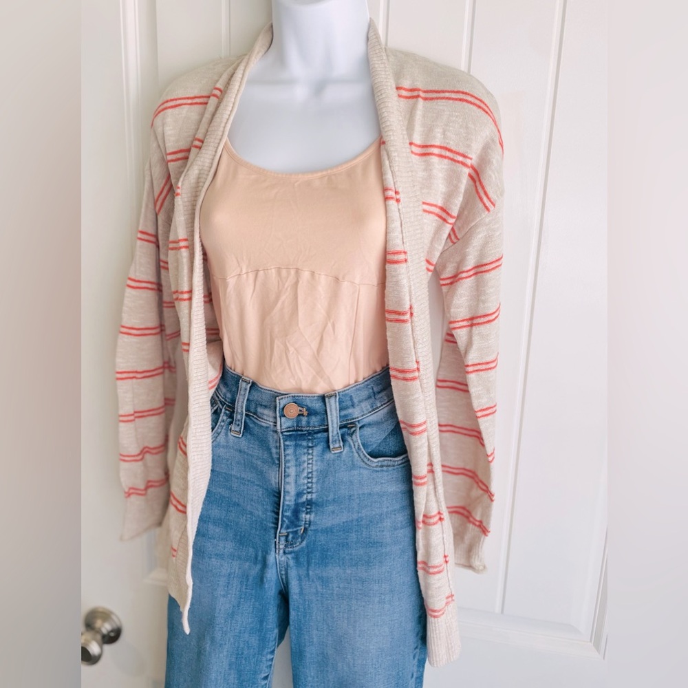 Madewell Striped Red & Cream Knit Cardigan Sweater in EUC Sz Small - Picture 3 of 7